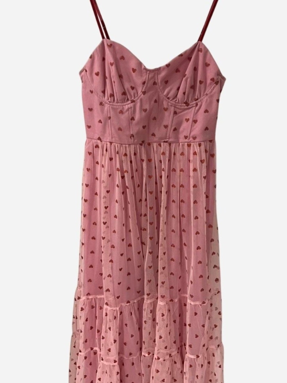 Betsey Johnson Pink Maxi Dress with Red Heart Print